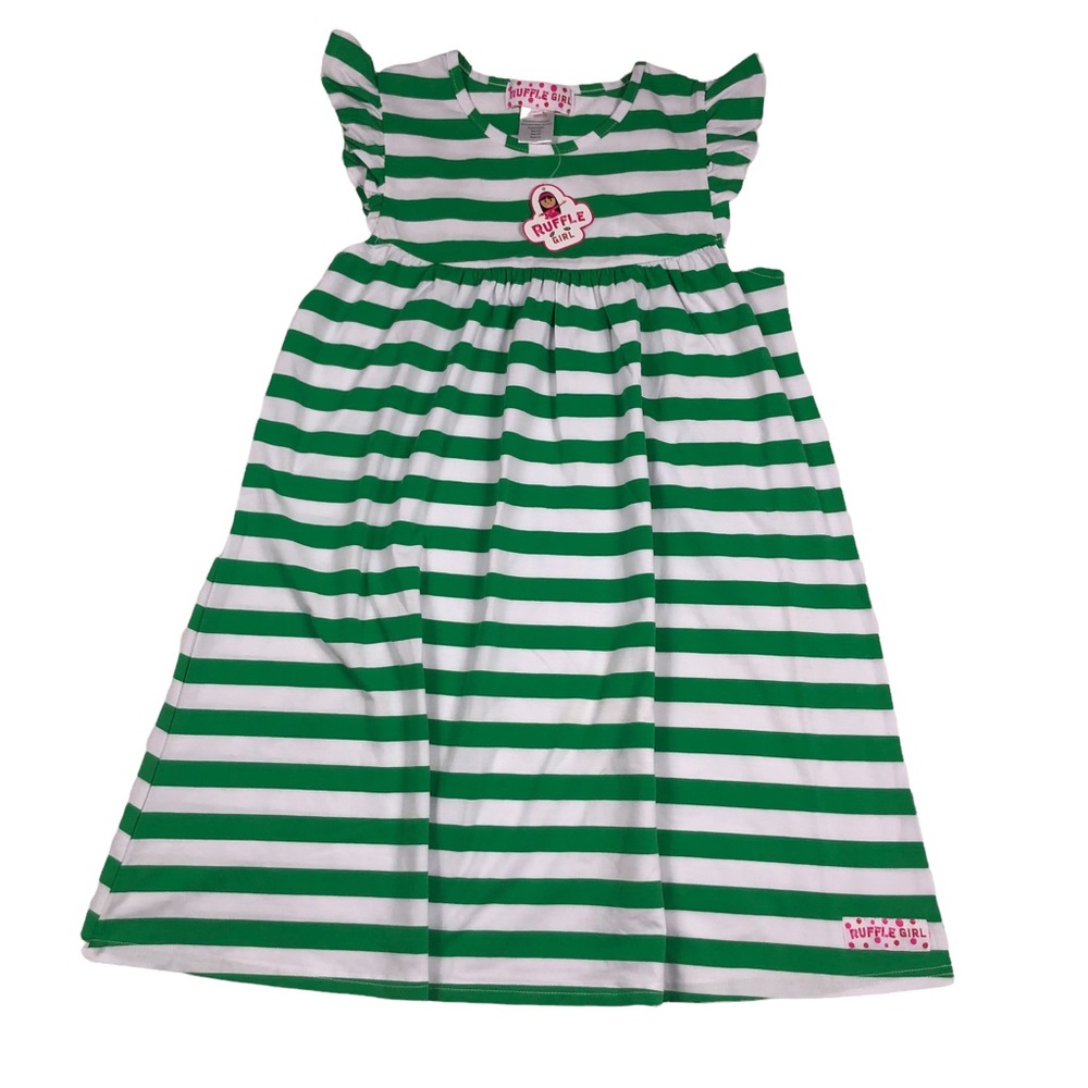 Ruffle Girl Kelly Green & White Striped Top size 16-18
